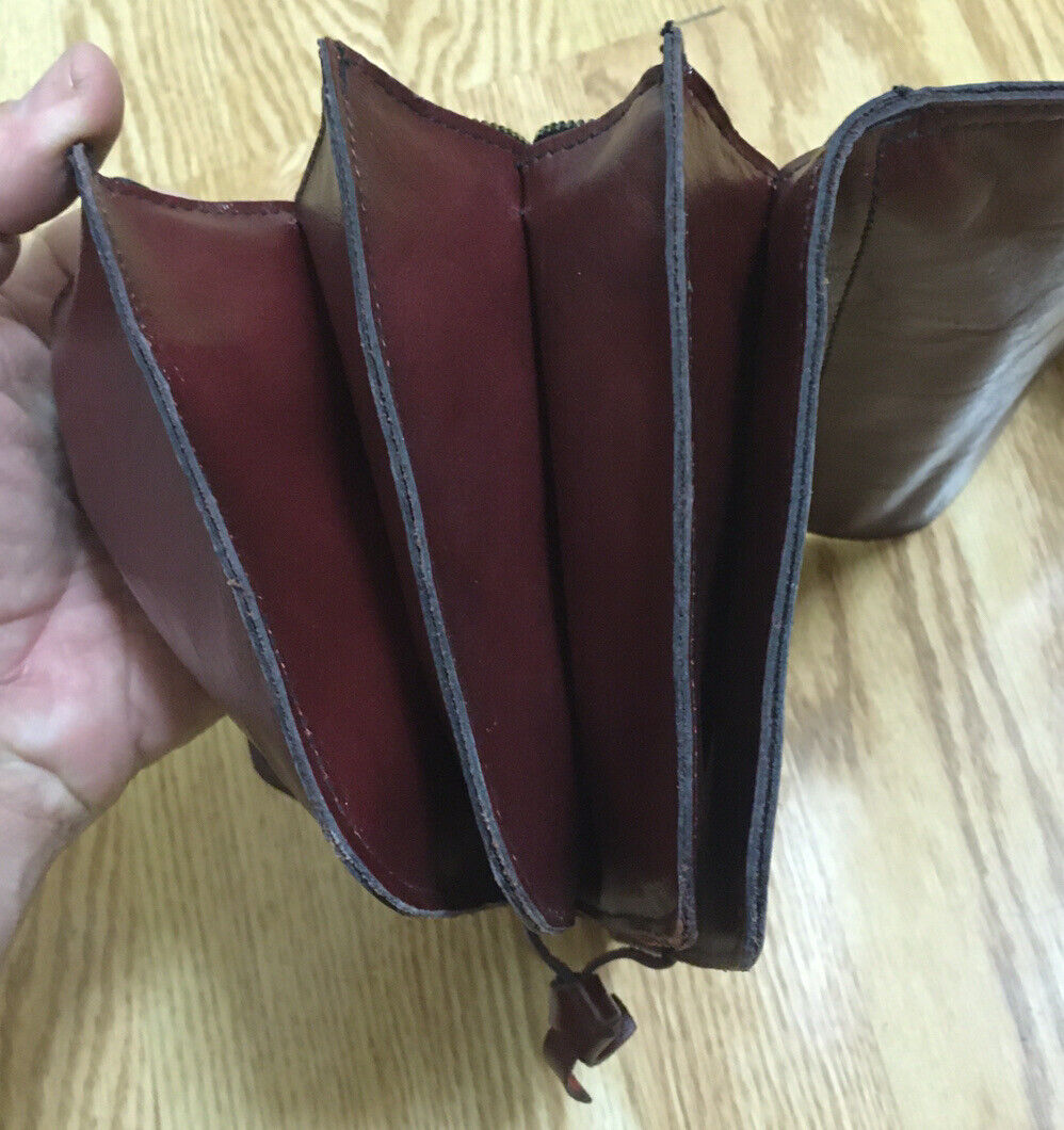 Vintage Clutch Purse Leather Hand Bag Maroon Burg… - image 9