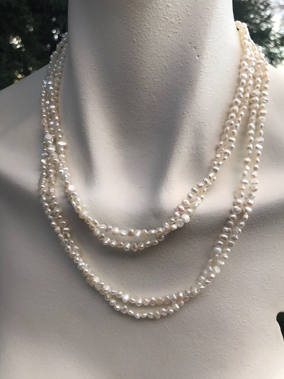 Vintage Genuine Cultured White Pearls Two Long St… - image 2