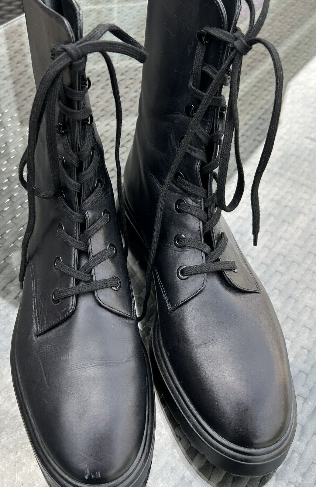 Stuart Weitzman Mckenzee Leather Combat Boots Bla… - image 1