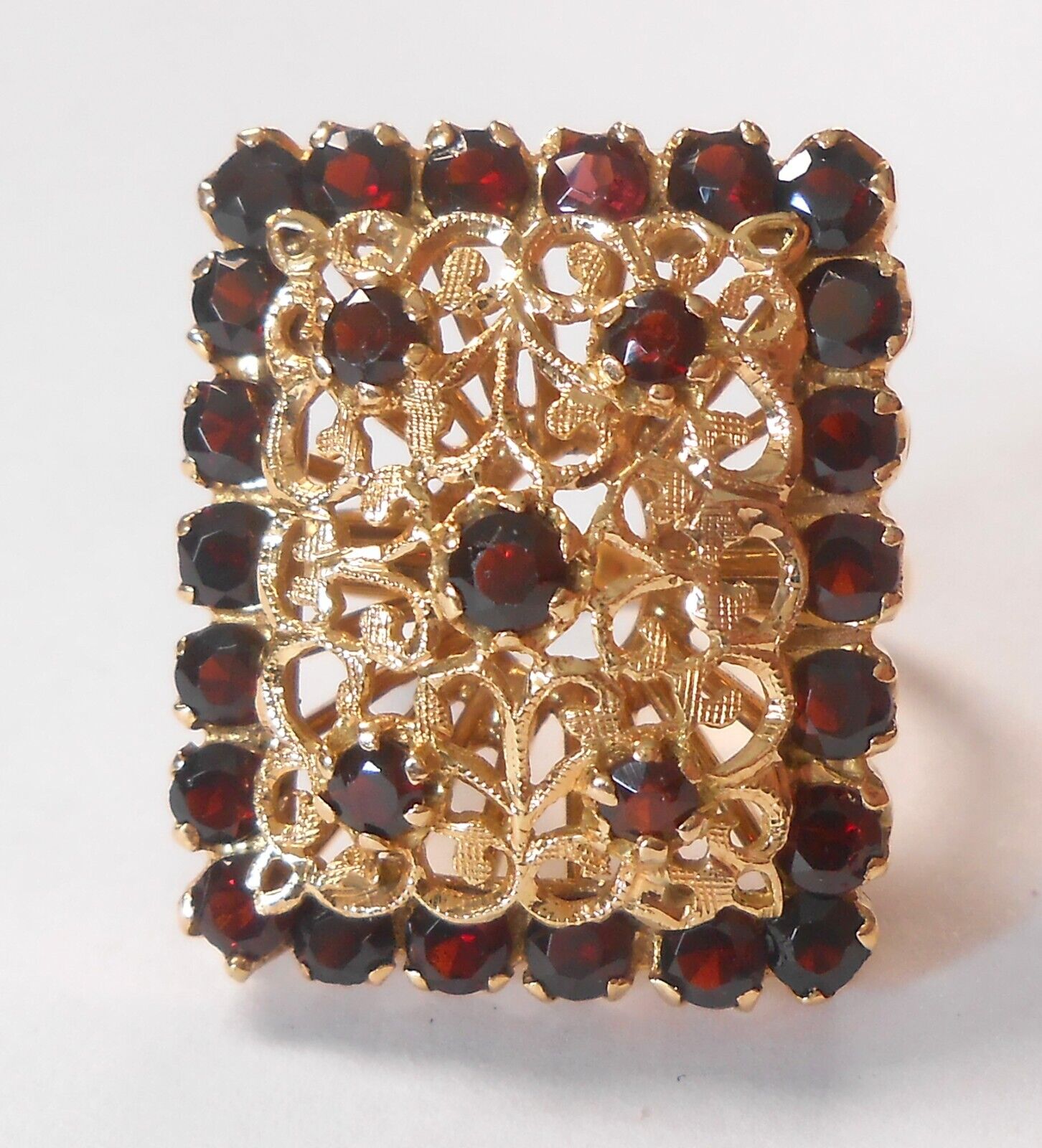 Italian Multi Garnet Ornate Filigree 750 18K Yell… - image 1