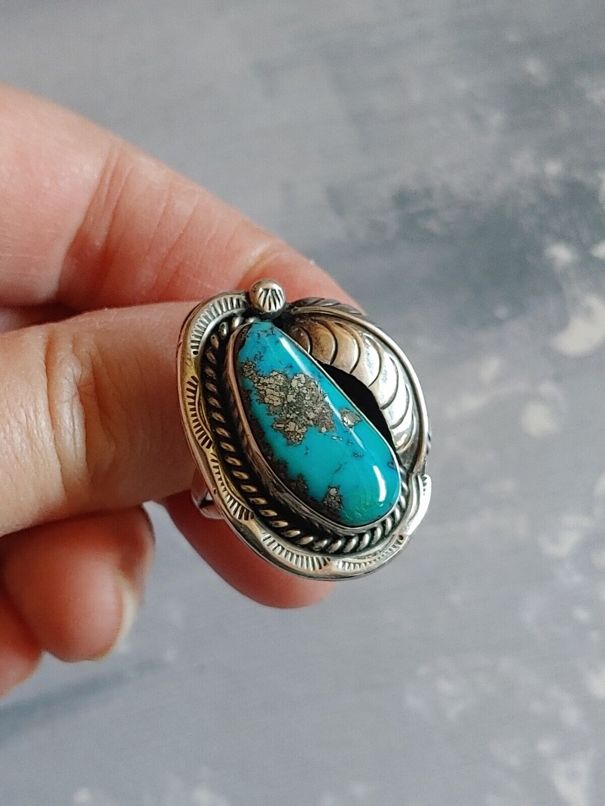 vintage ring sz 7.25 sterling silver turquoise Mo… - image 3