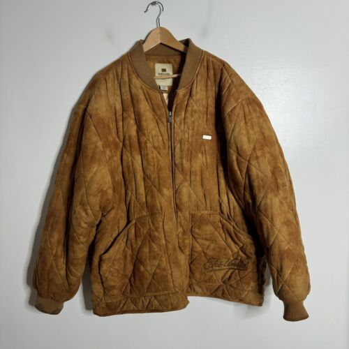 Vtg 90s Ecko Puffer Coat 3XL Mens Brown Faux Sued… - image 1