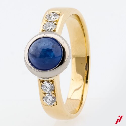 Ring 18K Yellow Gold White Gold 1 Sapphire 4 Bril… - image 1