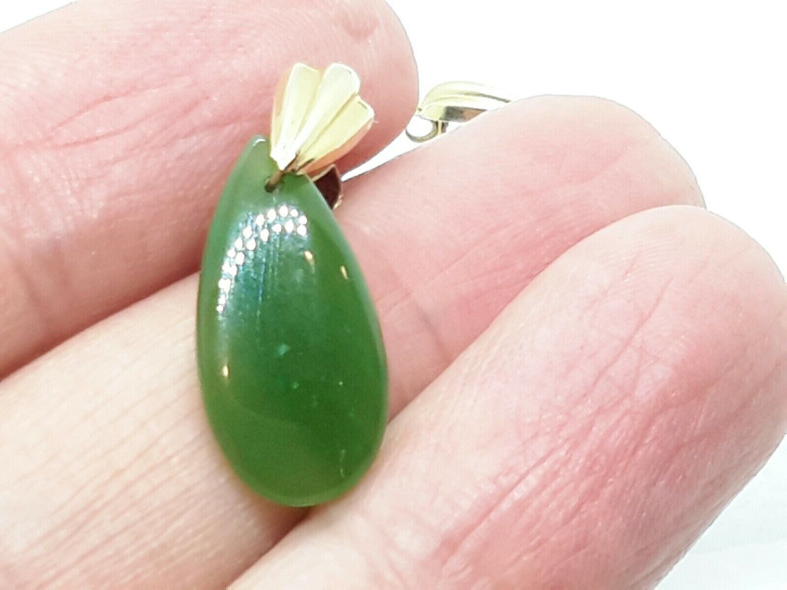 Vintage 14 KT Real Gold Nephrite Jade Jadeite  Ea… - image 5