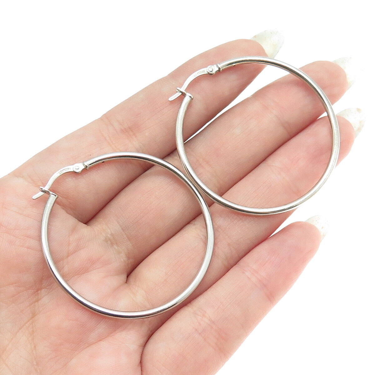 925 Sterling Silver Classic Hinged Hoop Earrings - image 2