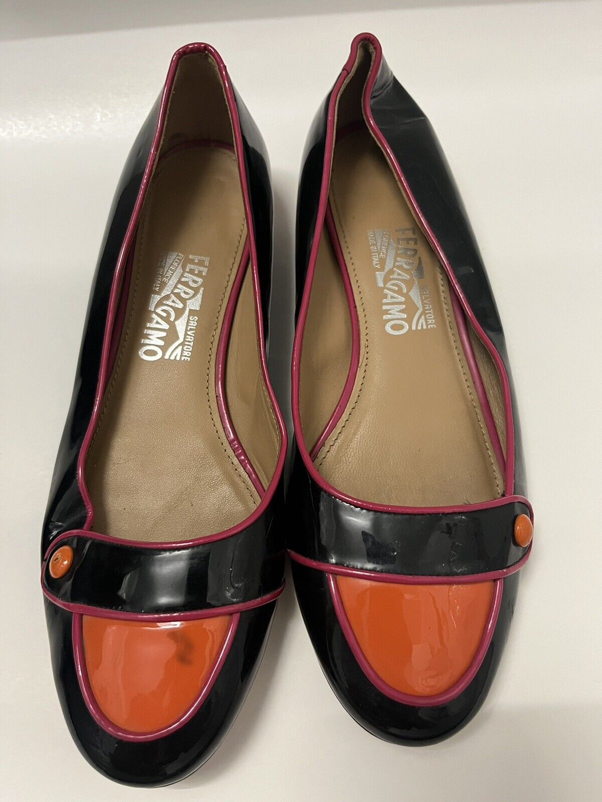 80s Patent Leather Faragaom black Patent flats Sa… - image 1