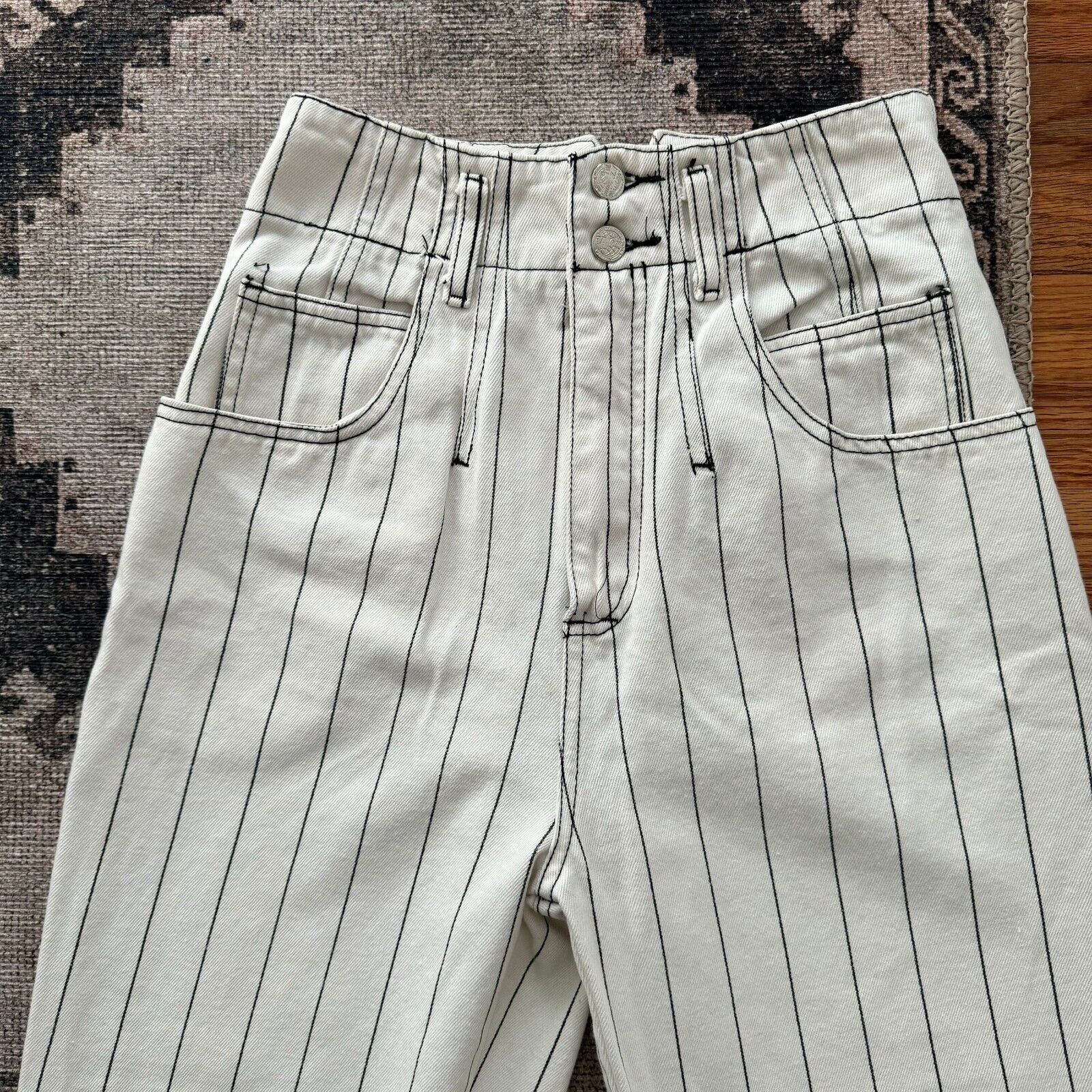 Vintage 1990s Women's High Waisted Striped Jeans,… - image 3