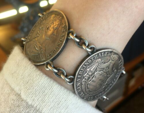 Antique Silver German States Thaler Coin Bracelet - image 1