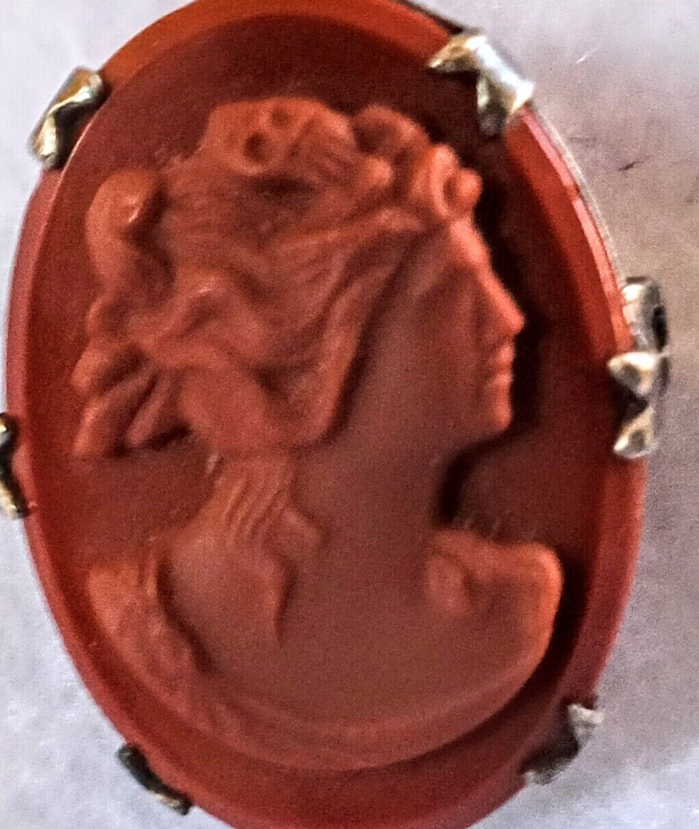 Art Deco Cameo Vintage Brooch Brown Lava Stone Ha… - image 2