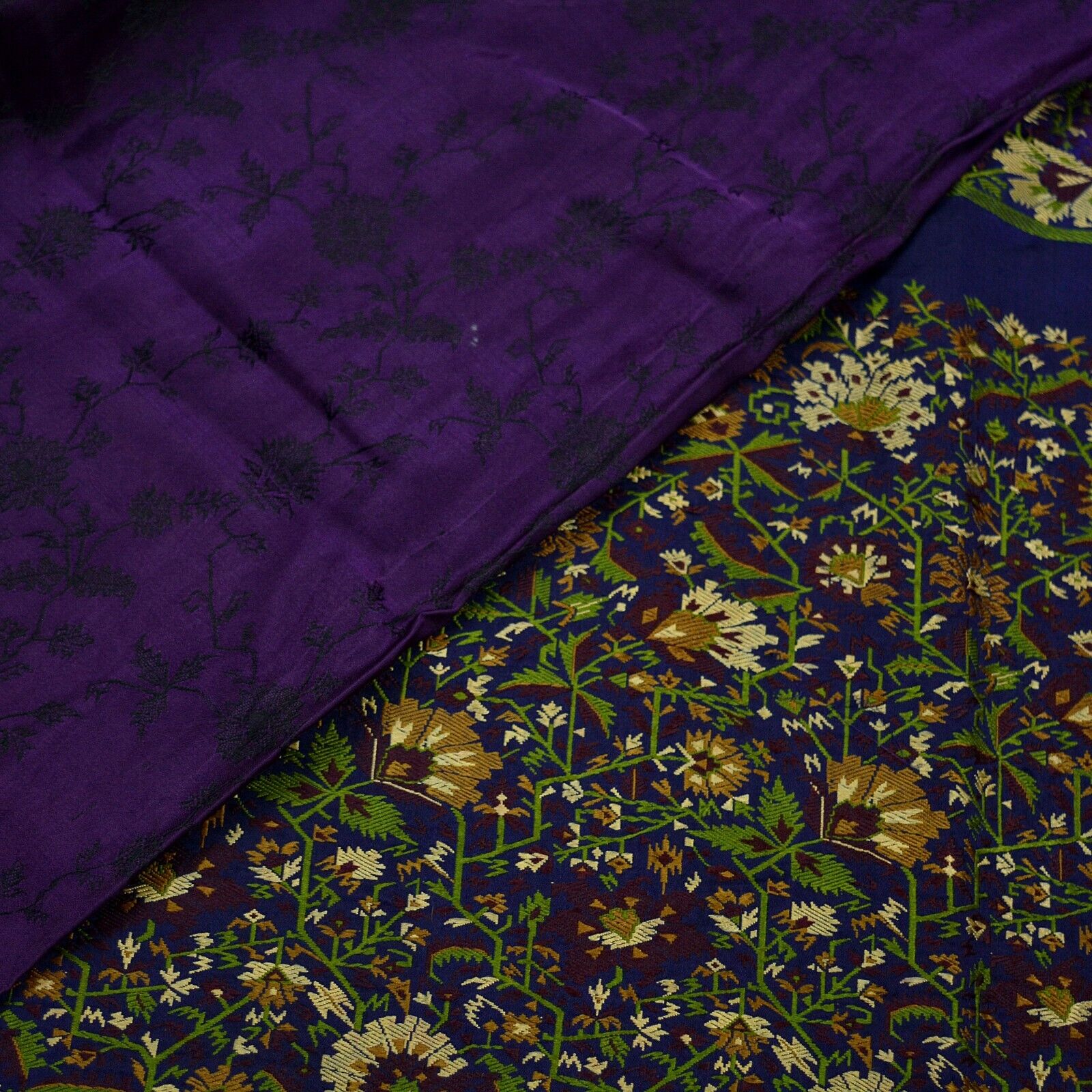 Vintage Heavy Sari Purple & Blue Pure Satin Silk … - image 17