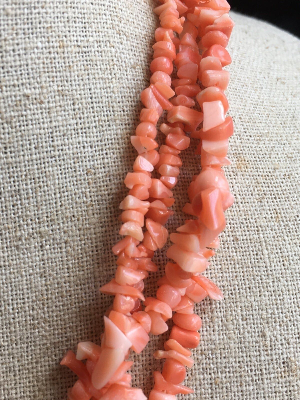 14k 925 multi strand real salmon coral Necklace - image 3