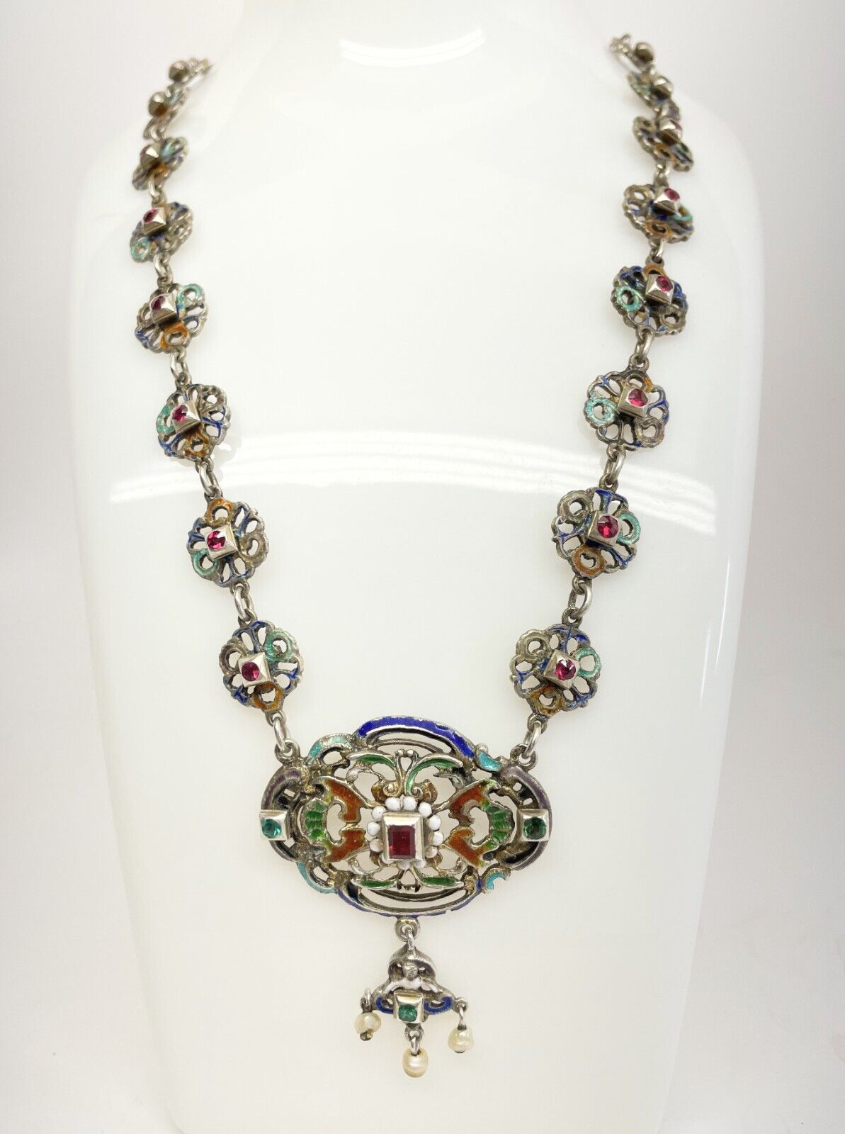 Austro Hungarian Silver, Garnet, Enamel , Emerald… - image 3