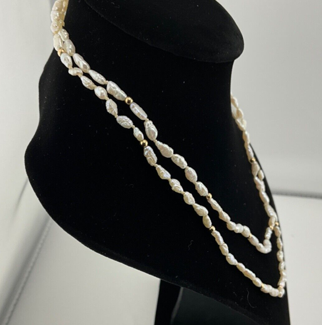 Vintage 34”  Freshwater Rice Pearl Necklace Gold … - image 4