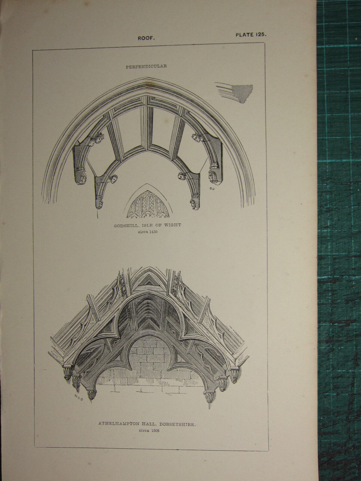 1845 Antico Architettura Stampa ~ Tetto Perpendicular Godshill Isle Di ...