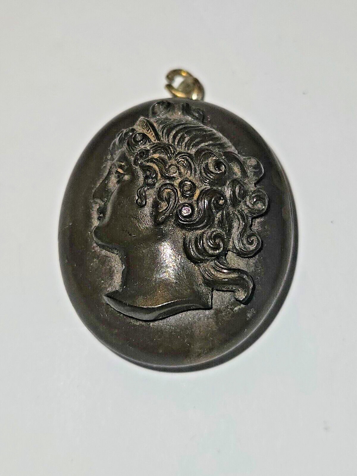 Antique Black MOURNING Pendant Carved VICTORIAN C… - image 1