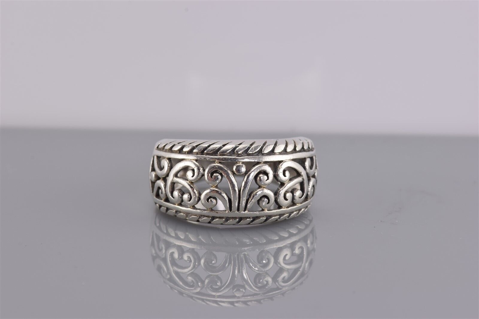 Sterling Silver Coiled Trim Heavily Carved Scroll… - image 7