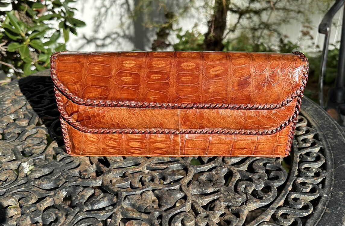 Vintage Genuine Alligator Purse Clutch Brown Leat… - image 1