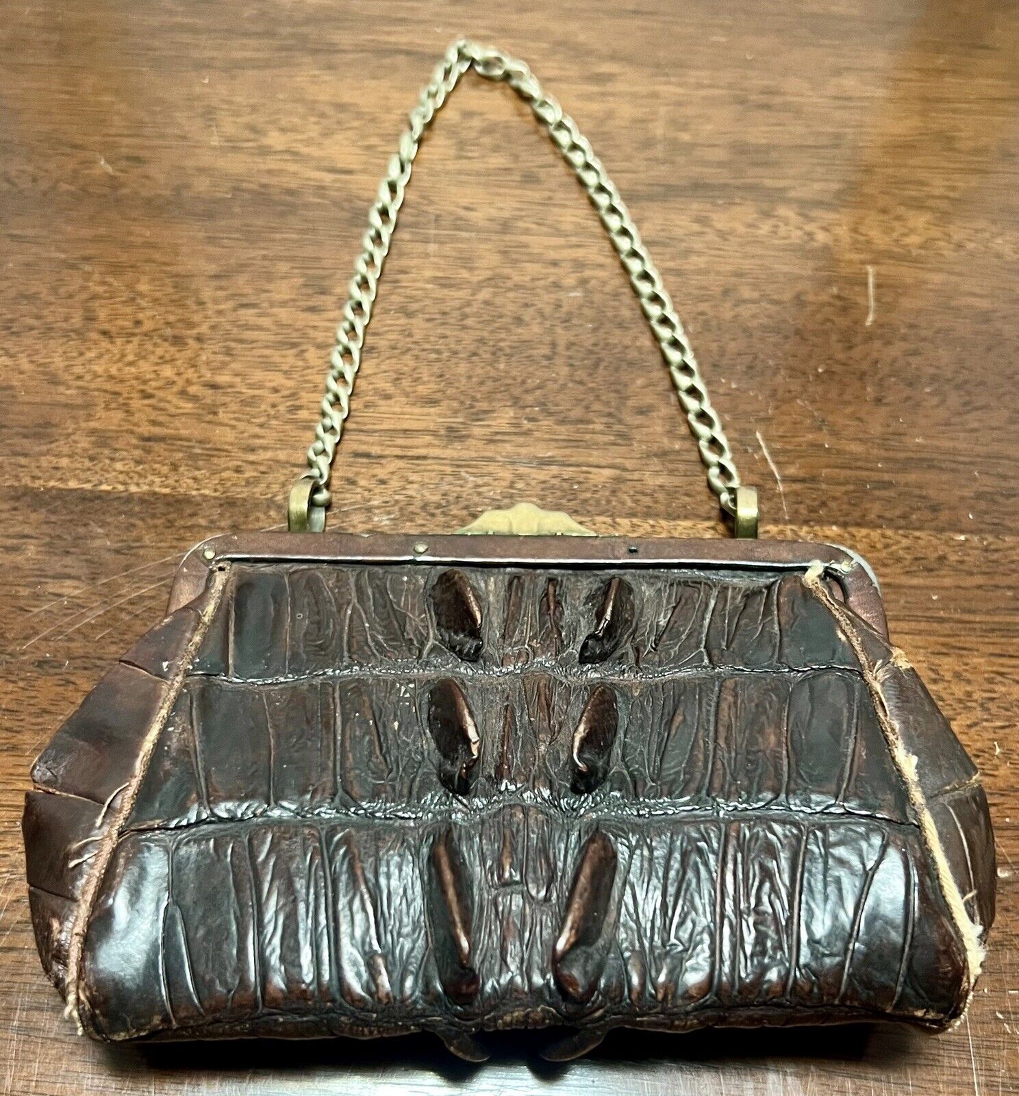 ANTIQUE 1900s Edwardian-Style Alligator Handbag/S… - image 2