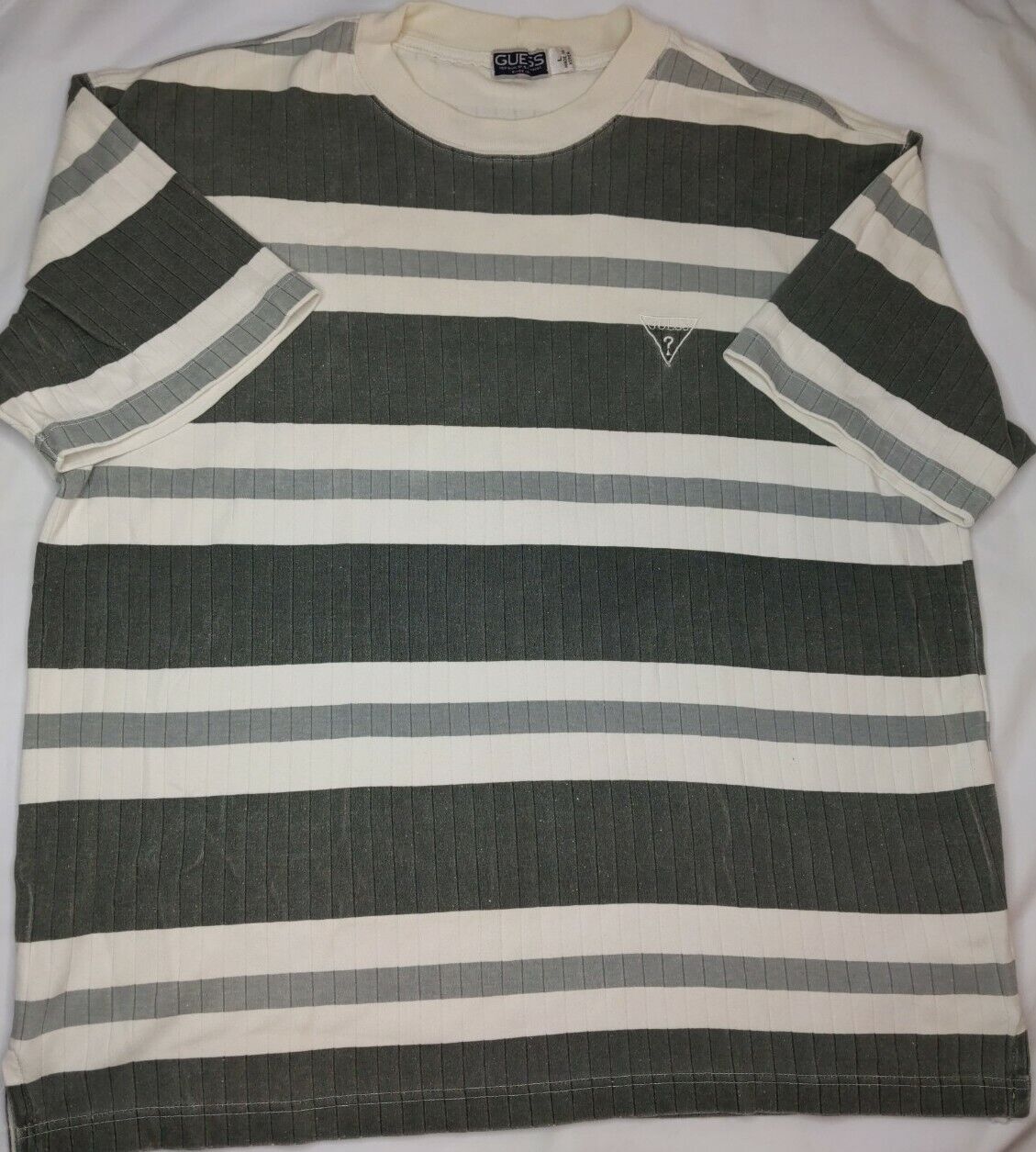 Vintage 90's GUESS Gray And White Striped Ribbed … - image 2