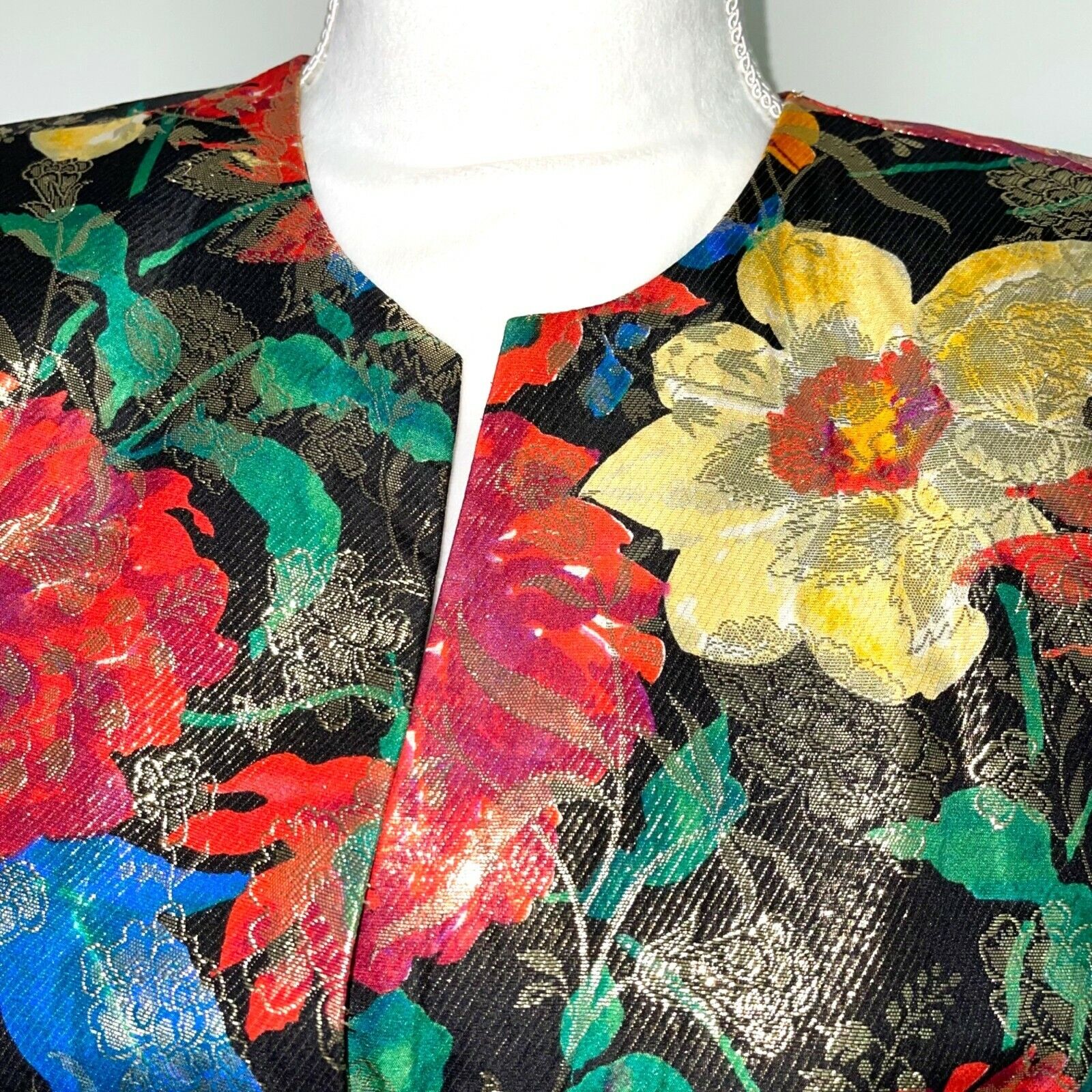 Vintage Custom Made Blazer Womens Silk Floral Met… - image 4