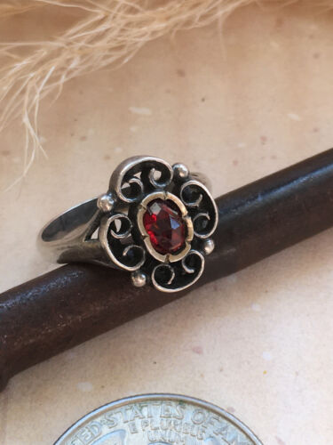 Antique German Solid Silver 835 & Red Garnet Bohe… - image 1