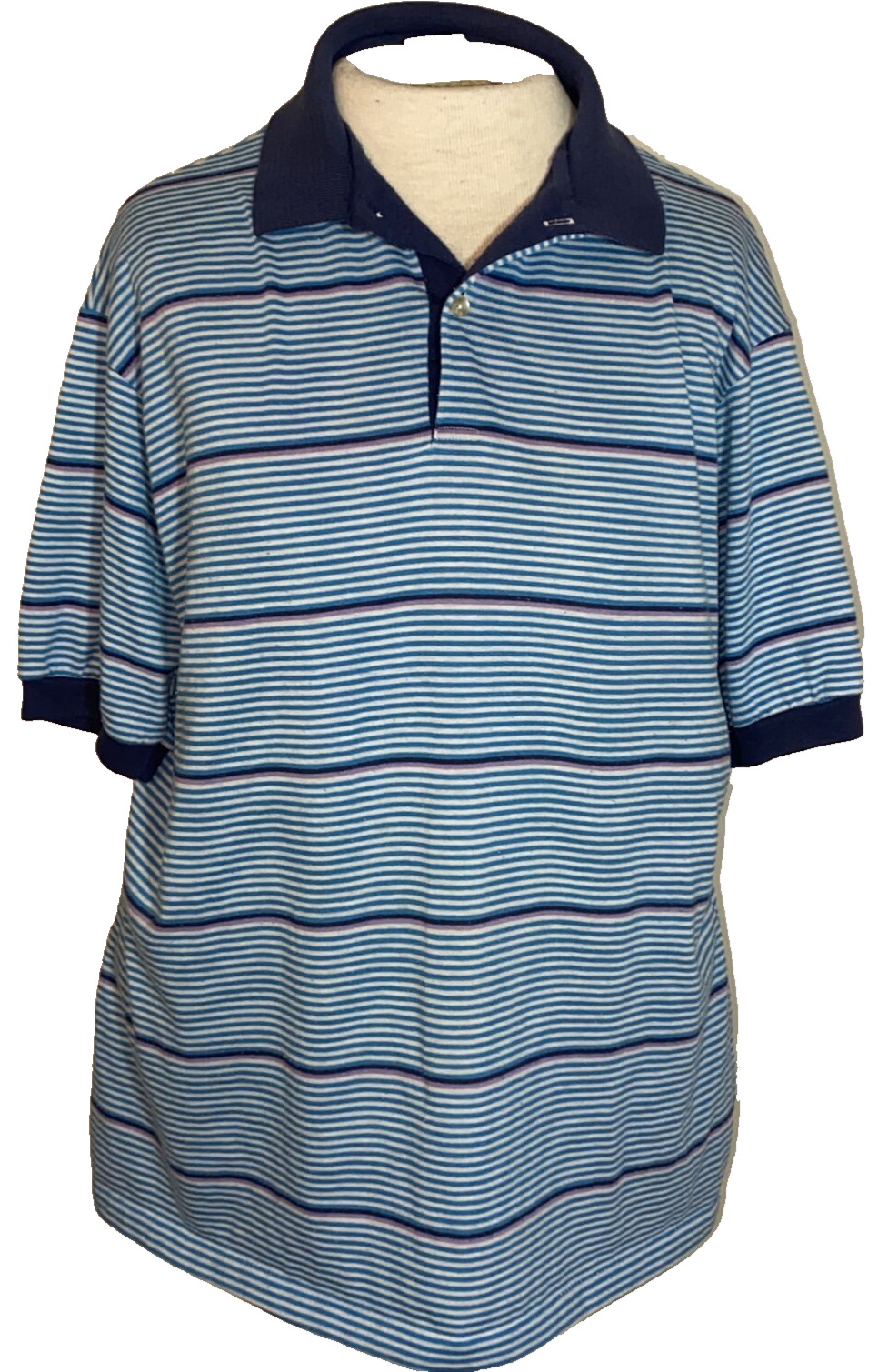 VTG 70s THE GARAN MAN Blue STRIPED POLO SHIRT XL … - image 1