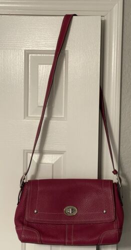 Y2K Coach Hampton Dark Pink Pebbled Leather Flap T