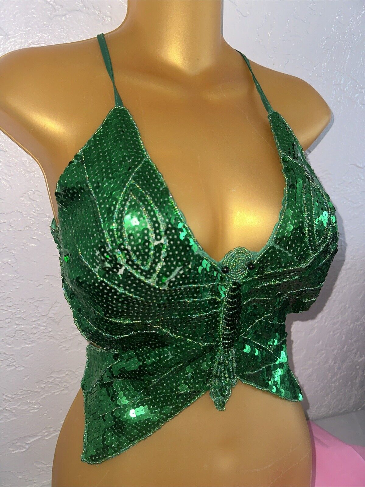 Green Y2K Butterfly Sequin Crop Top Womens Size S… - image 2