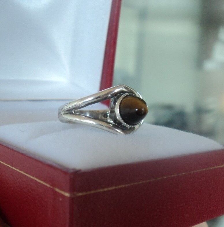 Finnish Modernist Silver Tigers Eye Ring - E. Gra… - image 1