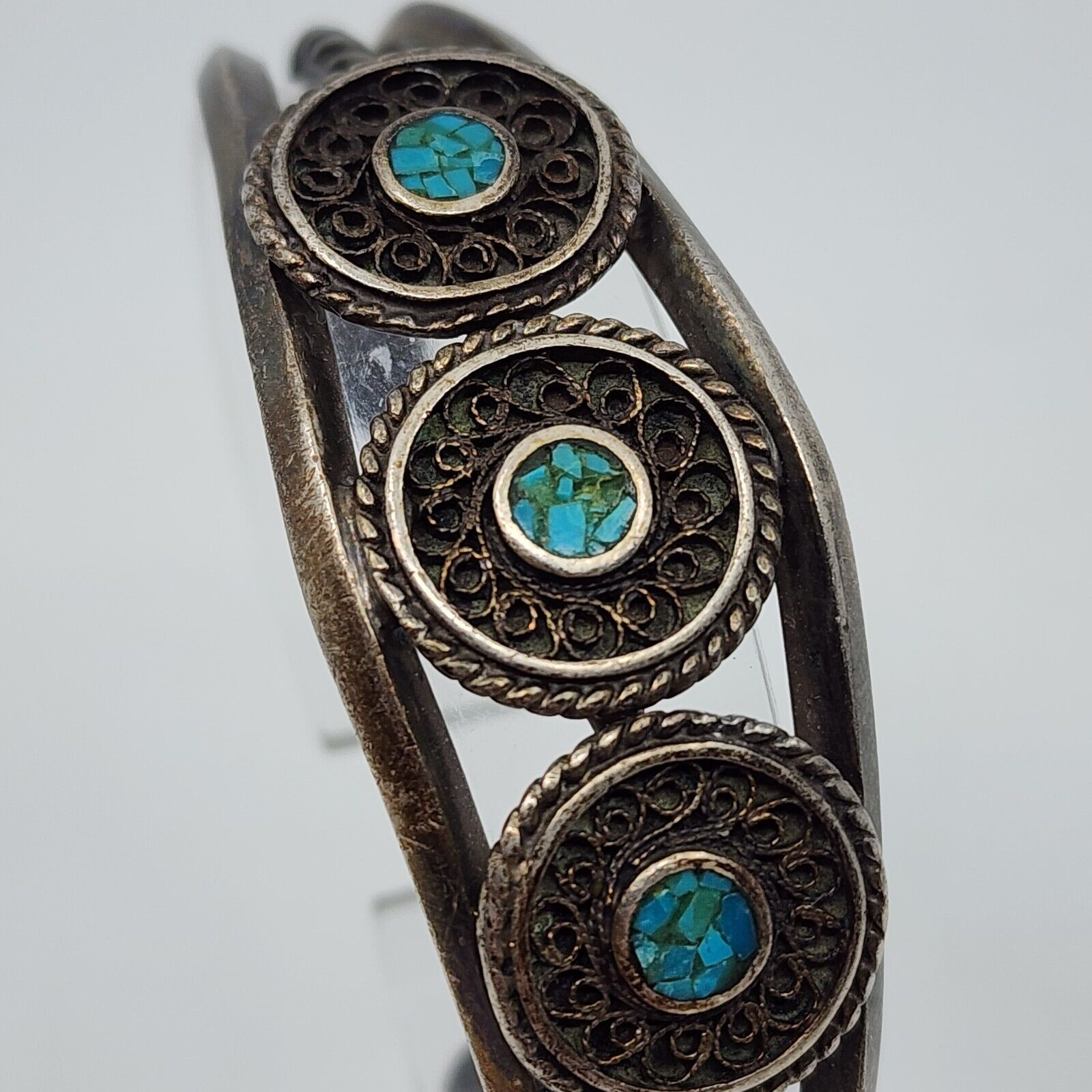 Vintage Tibetan Sterling Silver Turquoise Chip In… - image 3