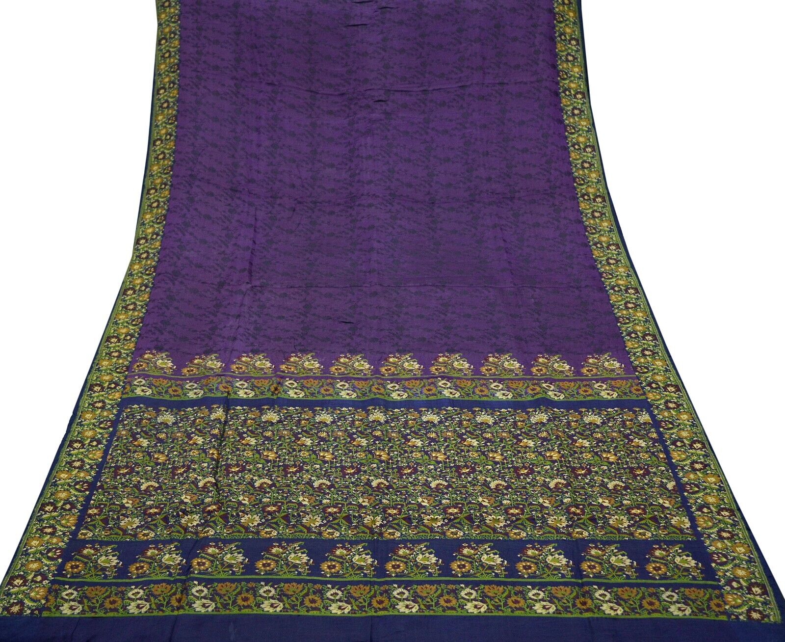 Vintage Heavy Sari Purple & Blue Pure Satin Silk … - image 2