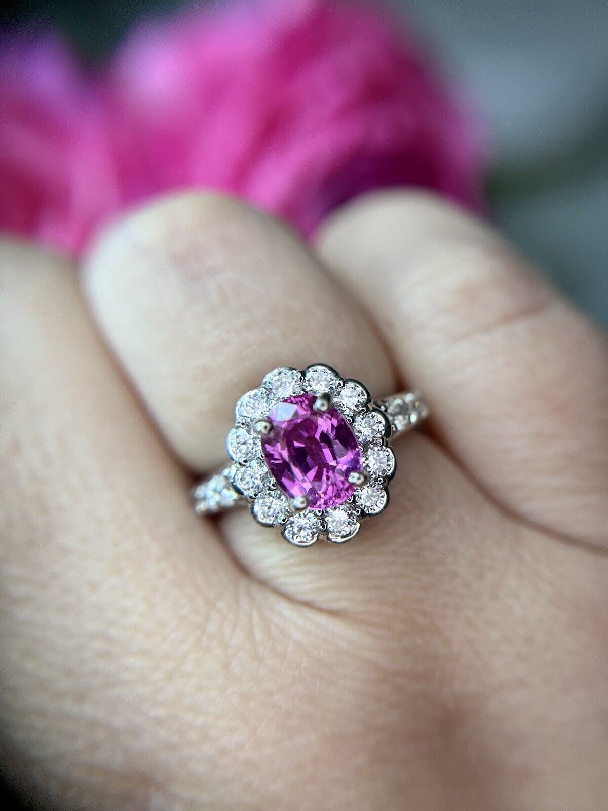 Vintage Platinum Natural Pink Sapphire Diamond Ha… - image 19