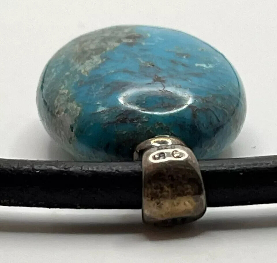 VTG 925-SS & Pyrite Turquoise Pendant Leather Nec… - image 13