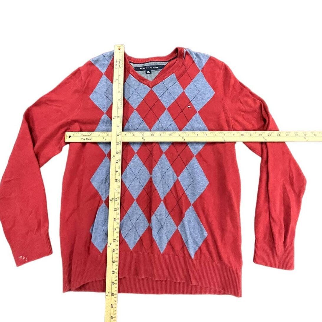 Y2k Tommy Hilfiger argyle pattern V-Neck Red Swea… - image 2