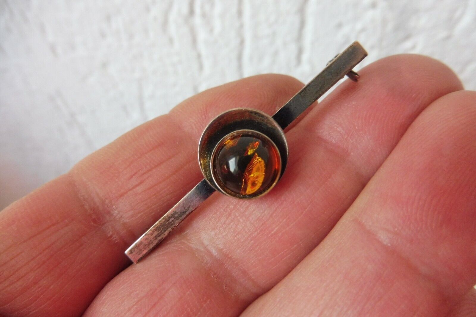 Beautiful, old brooch, 925 silver, amber, pin, fr… - image 5