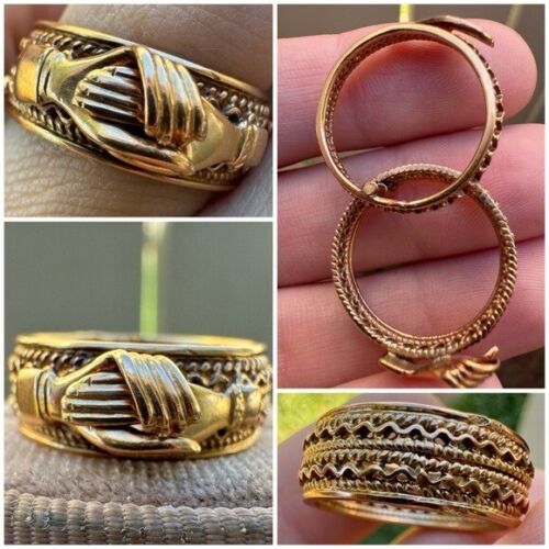 Antique Victorian 1880's solid 10k gold Fede gimm… - image 1