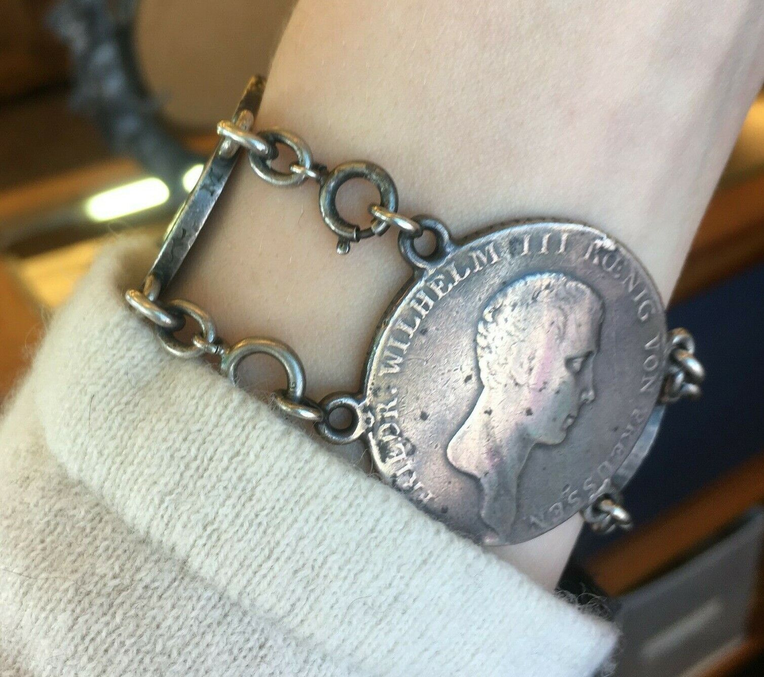 Antique Silver German States Thaler Coin Bracelet - image 5