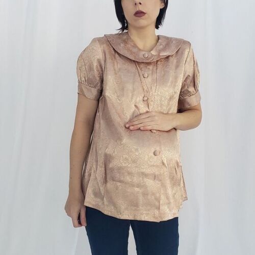 60s Pink and Blue Satin Blouse - image 1