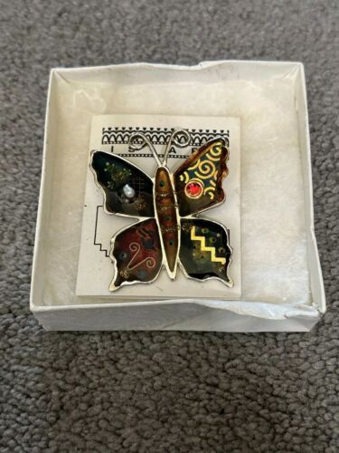 Vintage Yossi Steinberg Butterfly Brooch With Box… - image 1