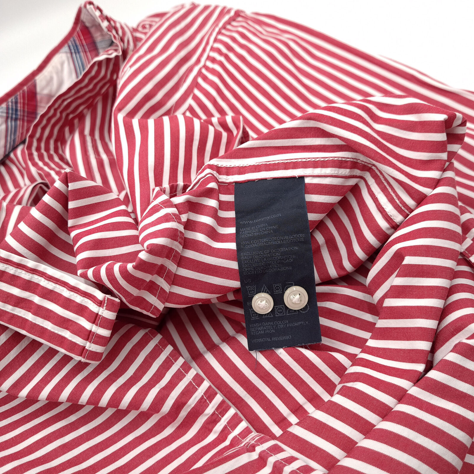 Tommy Hilfiger Men Shirt Red Striped Cotton Vinta… - image 4