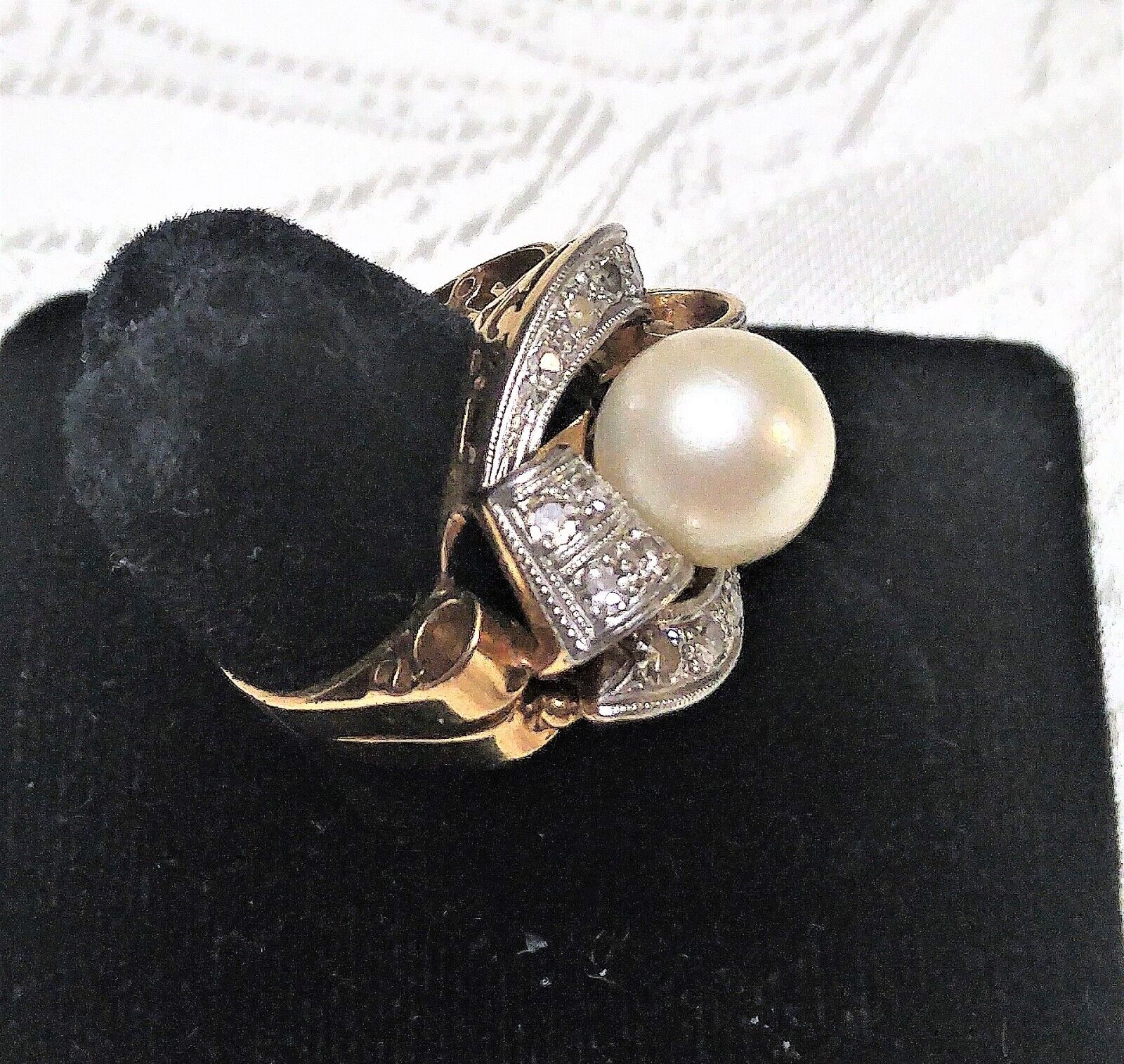 Retro 18K Yellow and White Gold 9.2mm Pearl Diamo… - image 5