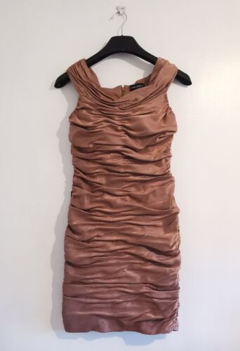 Cachet Brown Shiny Scrunch Dress Womens UK Size 8