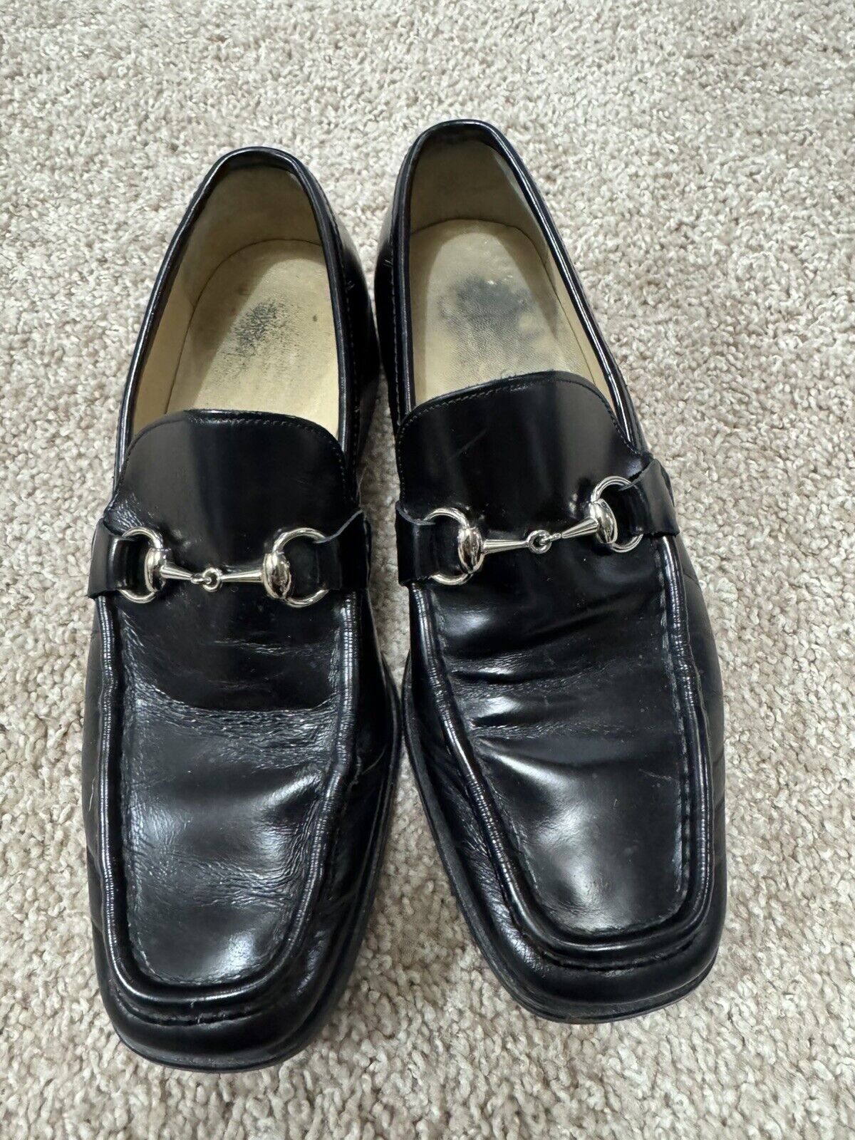 GUCCI Mens Vintage Black Leather Loafers Sz 8 D - image 1