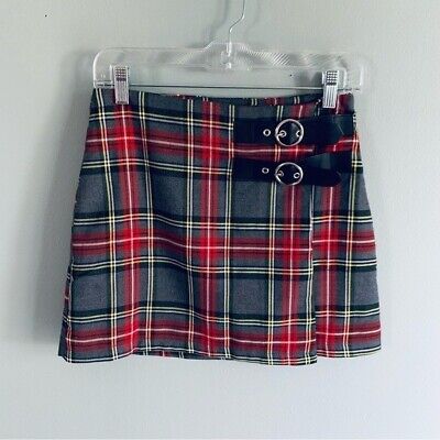 Forever 21 plaid buckle skirt size small side zipper | eBay