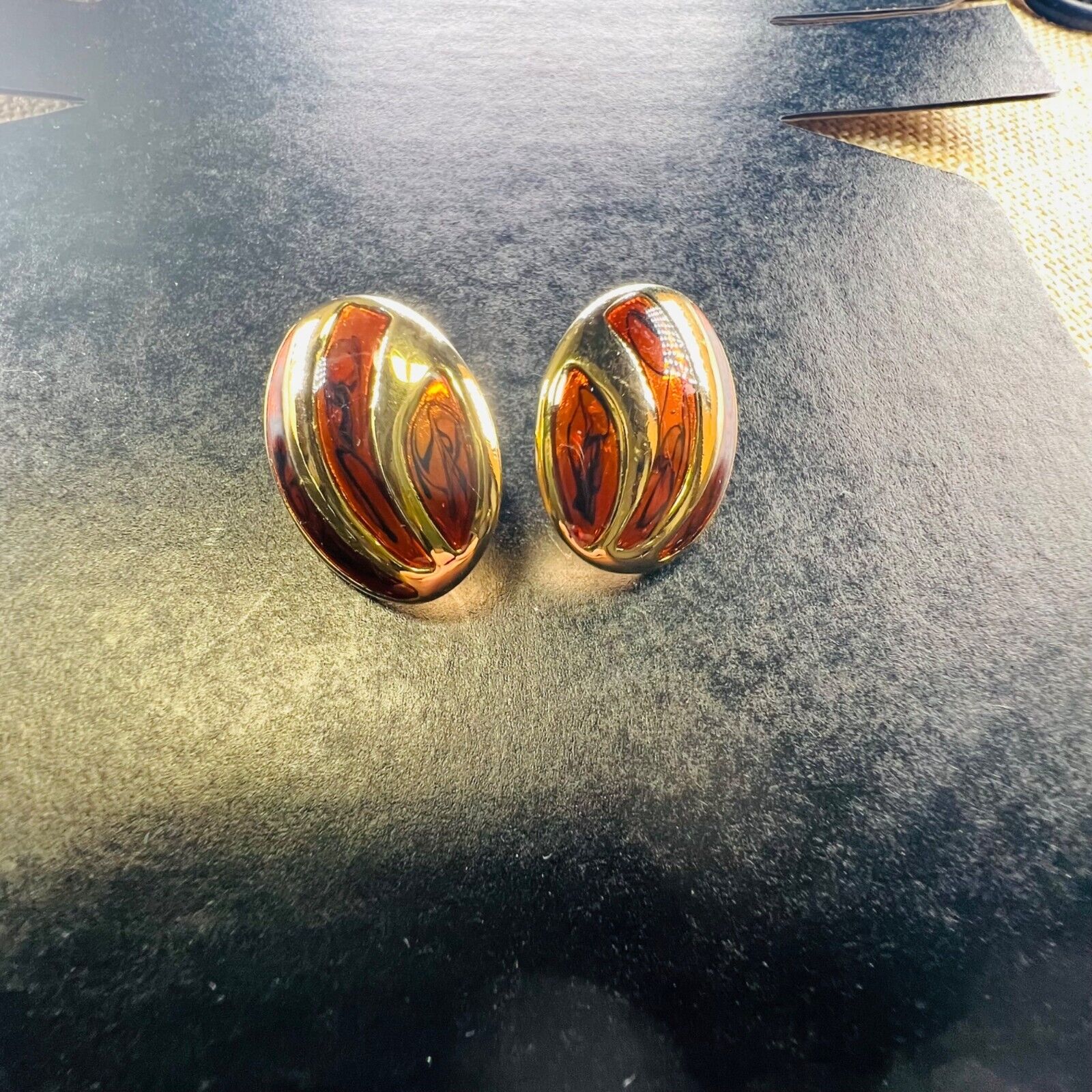 Vintage Napier Pierced Earrings Oval Gold Tone Br… - image 4