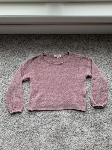 Pink rose purple / Pink Chenille Scoop Neck Sweat… - image 1