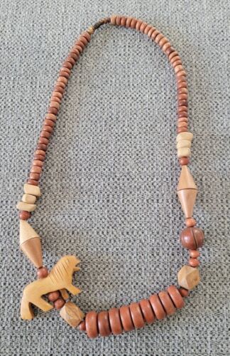 Vintage Necklace African Tribal Wood Safari Lion N