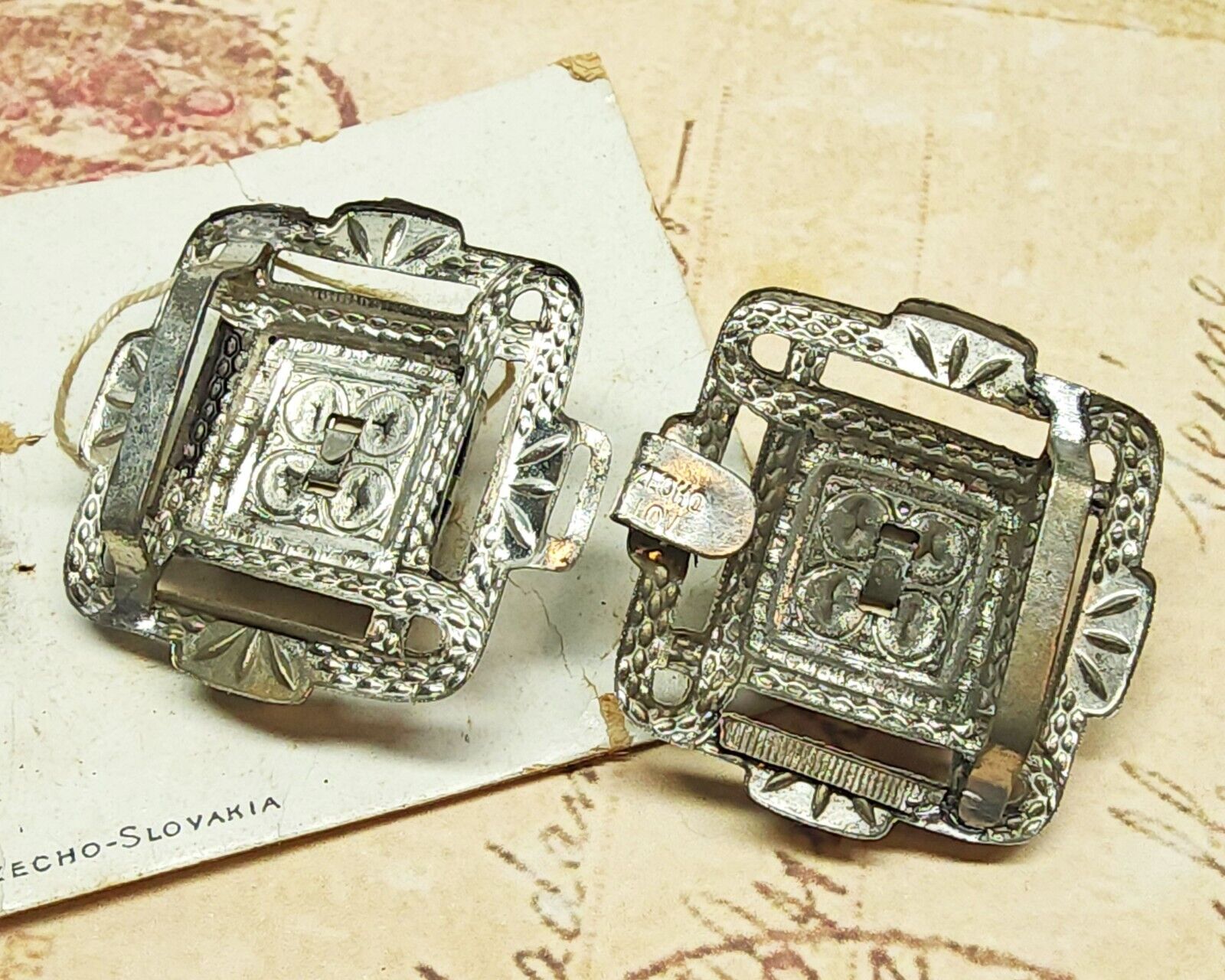 Antique Czech Jeweled Art Deco Belt Buckle Clasp … - image 3