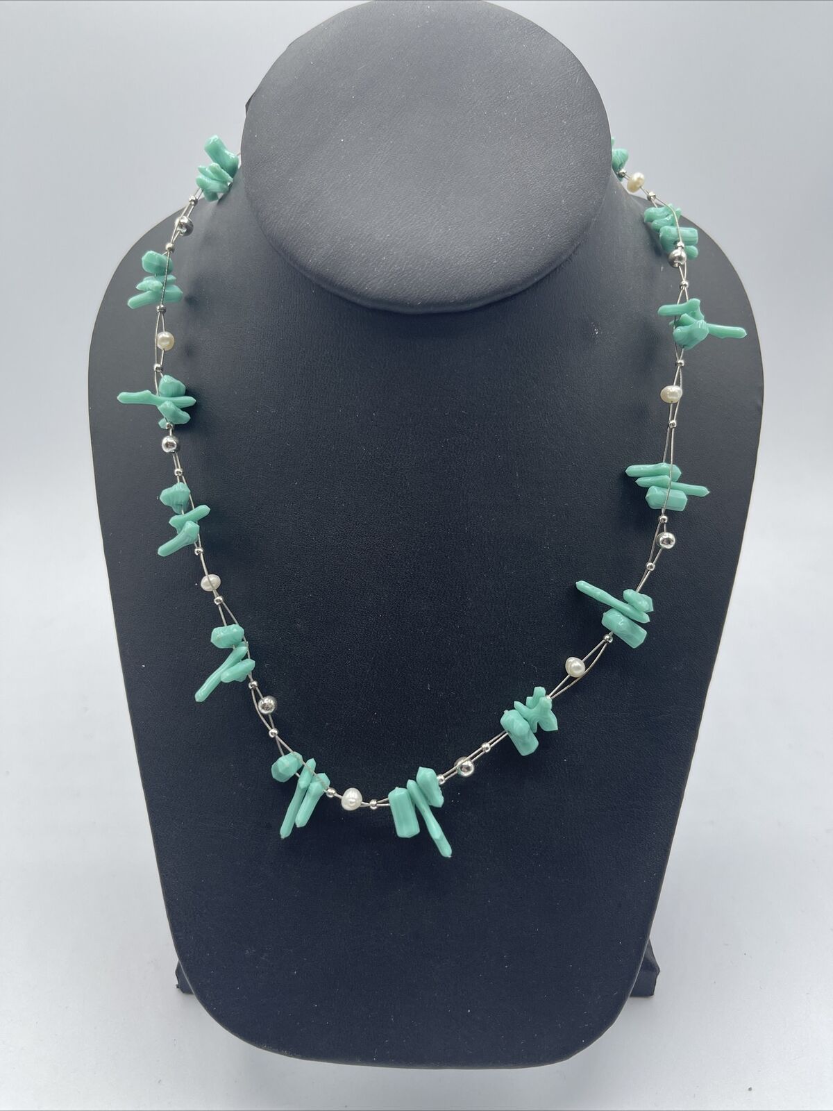 Beautiful Faux Turquoise BEADED Statement NECKLAC… - image 2