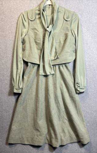 VTG Green FAUX Suede 2 Piece Dress Ladies Small - image 1